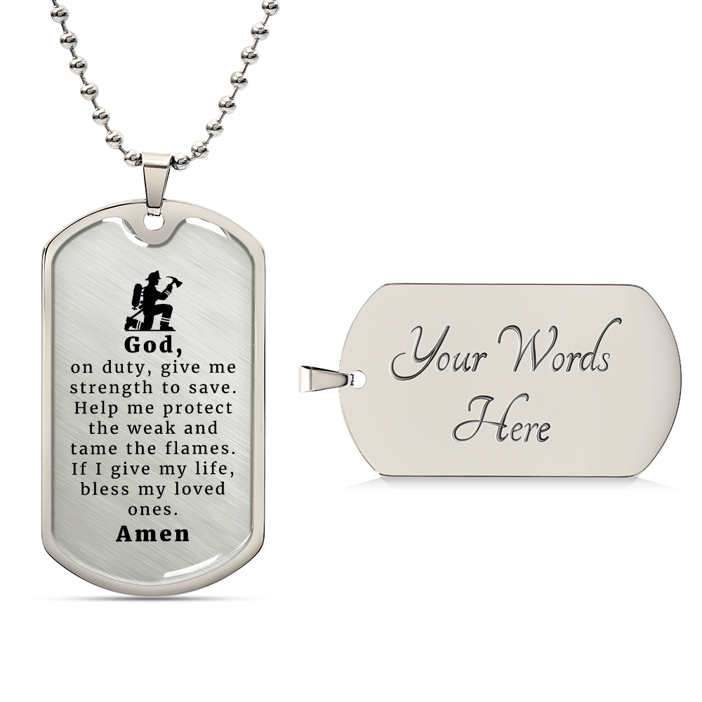 Firefighter's Prayer Premium Stainless Steel or 18k Gold Dog Tag Necklace with 24" Chain