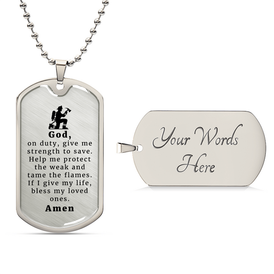 Firefighter's Prayer Premium Stainless Steel or 18k Gold Dog Tag Necklace with 24" Chain