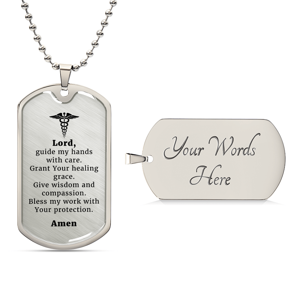 Doctor's Prayer Premium Stainless Steel or 18k Gold Dog Tag Necklace with 24" Chain