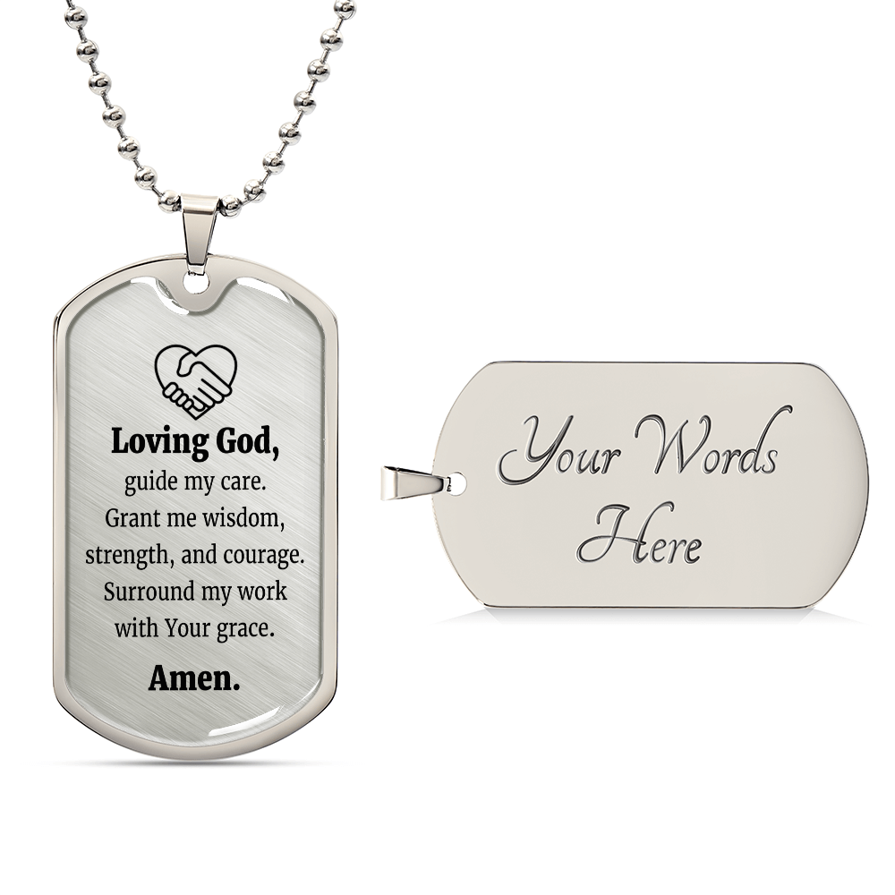 Social Worker's Prayer Premium Stainless Steel or 18k Gold Dog Tag Necklace with 24" Chain