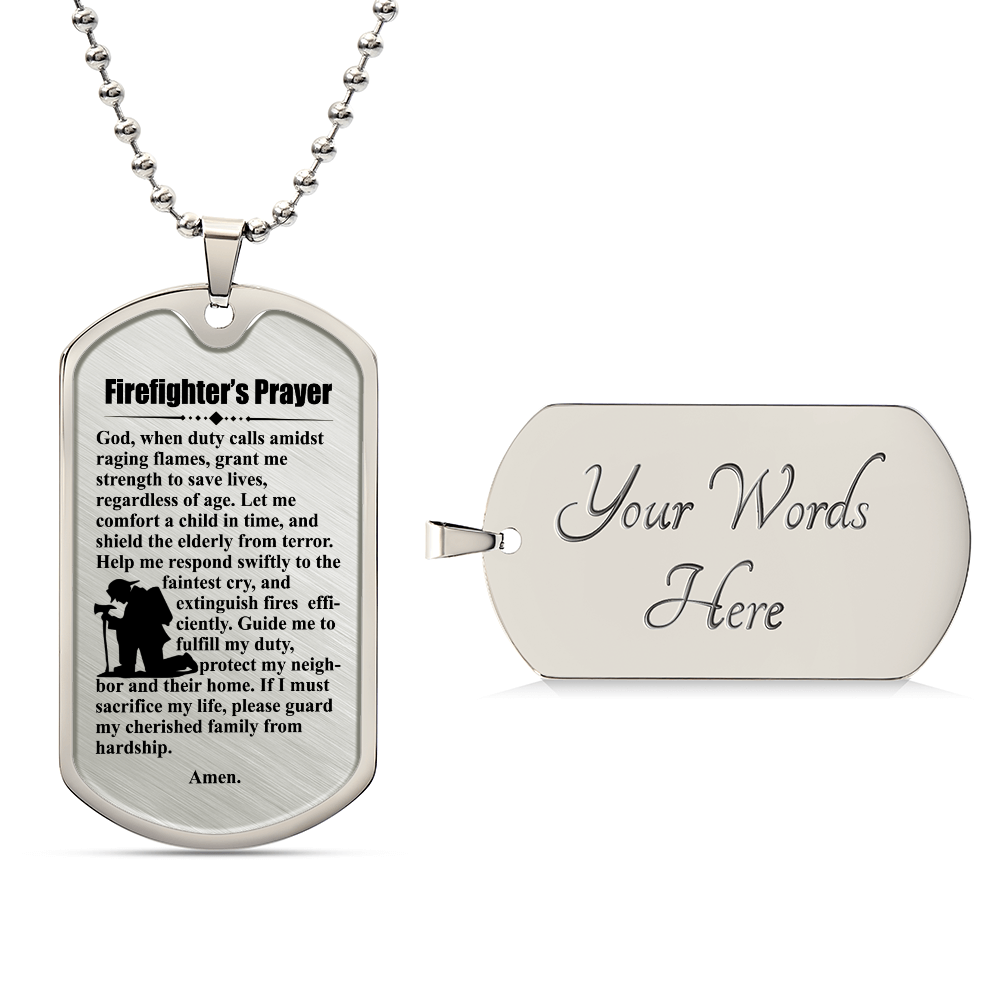 Firefighter's Prayer Dogtag Necklace Dog Tag Stainless Steel or 18k Gold w 24" Chain-Express Your Love Gifts