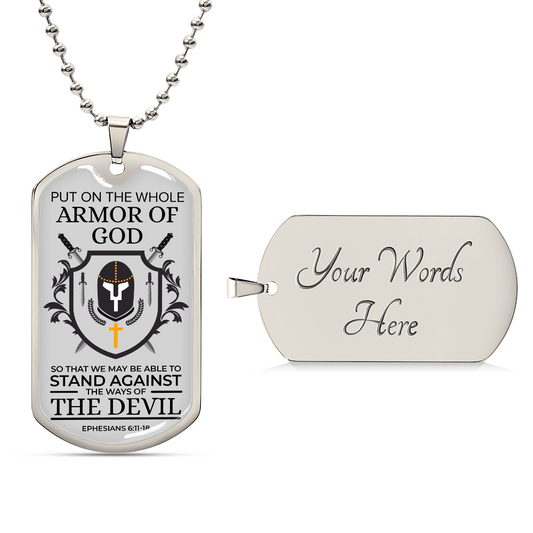 Whole Armor of God Premium Stainless Steel or 18k Gold Dog Tag Necklace with 24" Chain