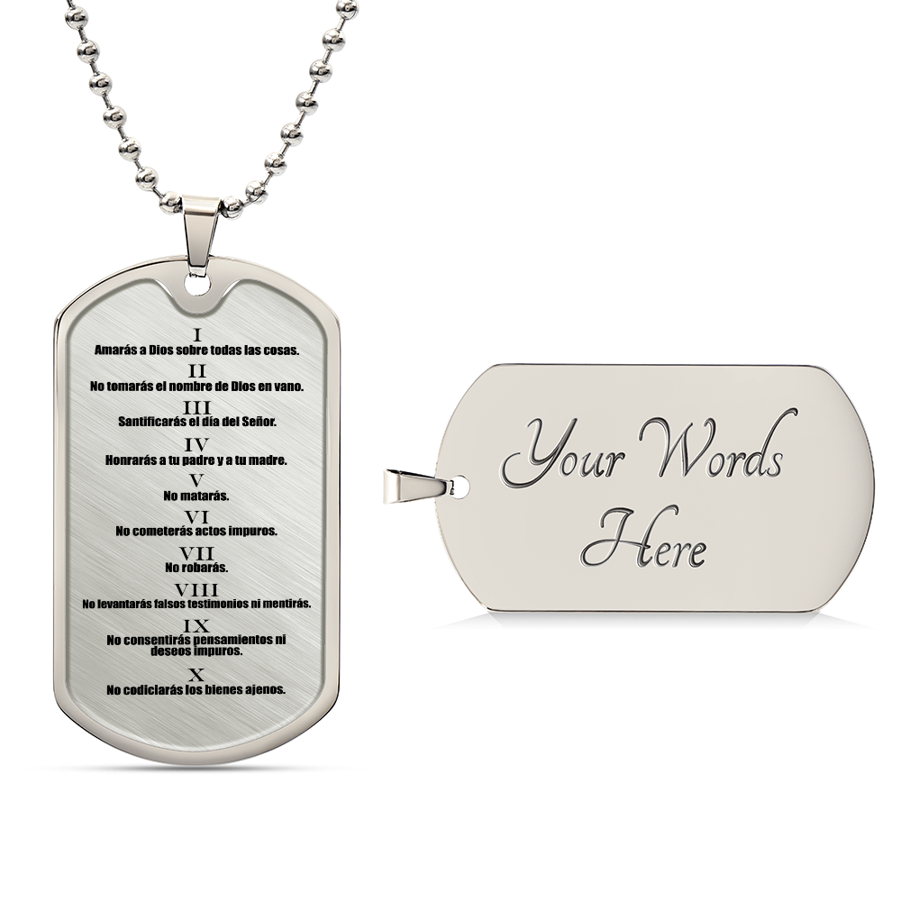 Ten Commandments Spanish Diez Mandamientos Necklace Dog Tag Stainless Steel or 18k Gold w 24" Chain-Express Your Love Gifts