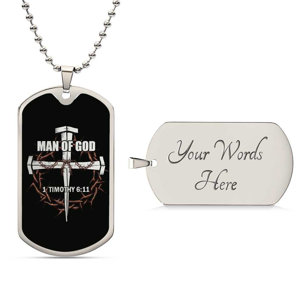 Man of God Cross Timothy Necklace Dog Tag Stainless Steel or 18k Gold w 24" Chain-Express Your Love Gifts