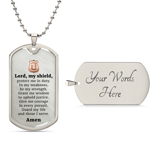 Police Prayer Badge Premium Stainless Steel or 18k Gold Dog Tag Necklace with 24" Chain