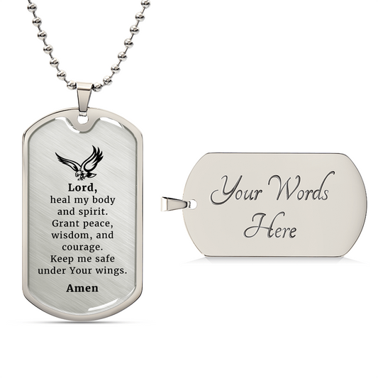 Veteran's Prayer Premium Stainless Steel or 18k Gold Dog Tag Necklace with 24" Chain