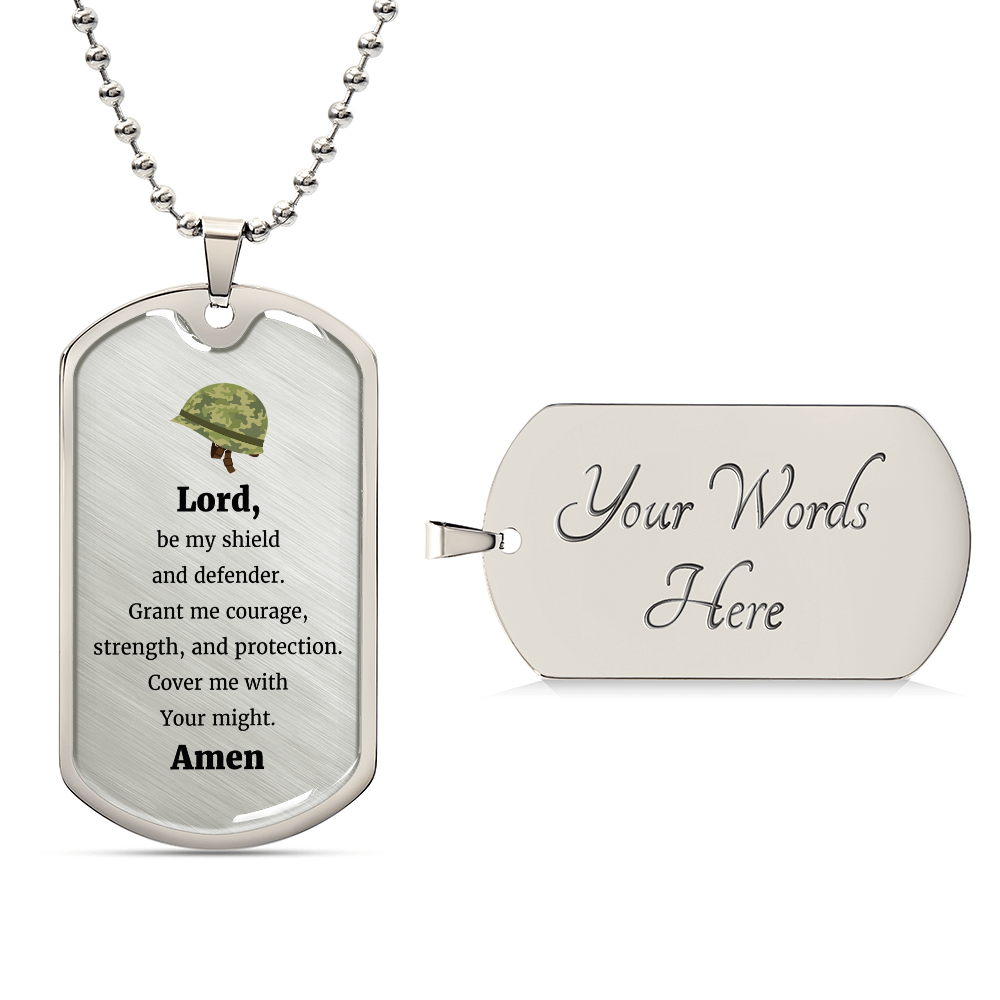Soldier's Prayer Premium Stainless Steel or 18k Gold Dog Tag Necklace with 24" Chain