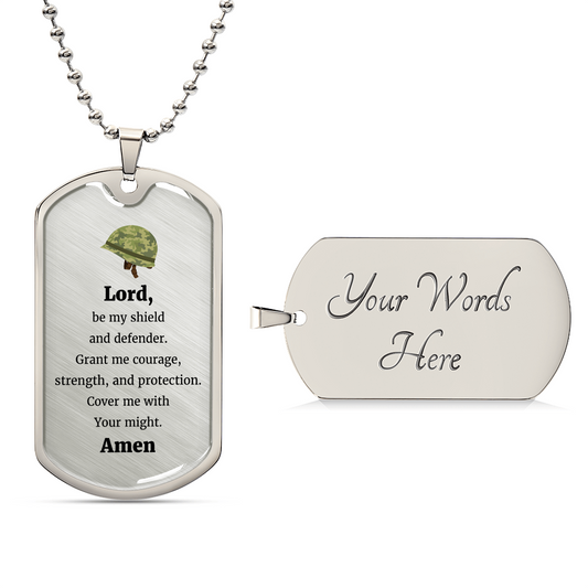 Soldier's Prayer Premium Stainless Steel or 18k Gold Dog Tag Necklace with 24" Chain