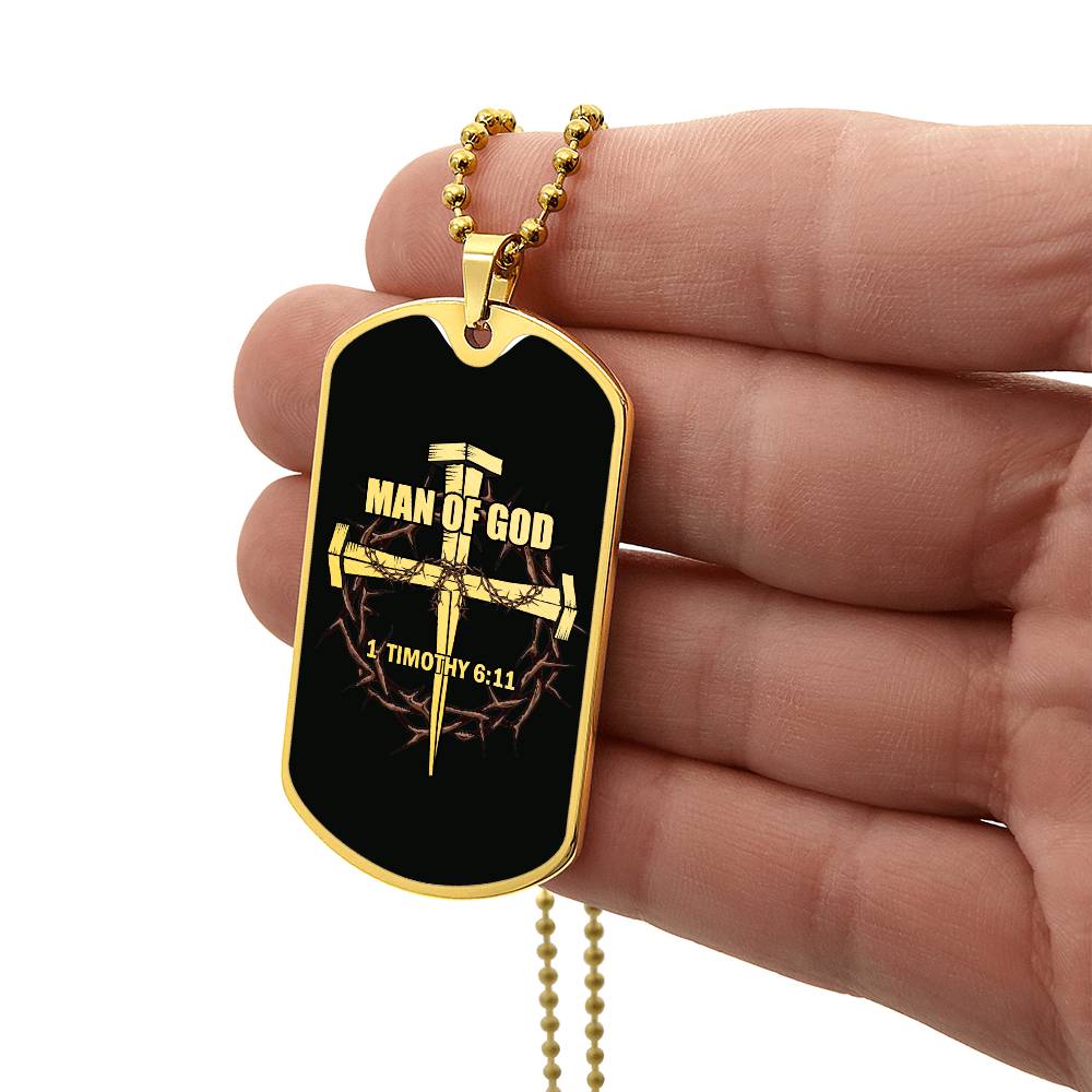 Man of God Cross Timothy Necklace Dog Tag Stainless Steel or 18k Gold w 24" Chain-Express Your Love Gifts