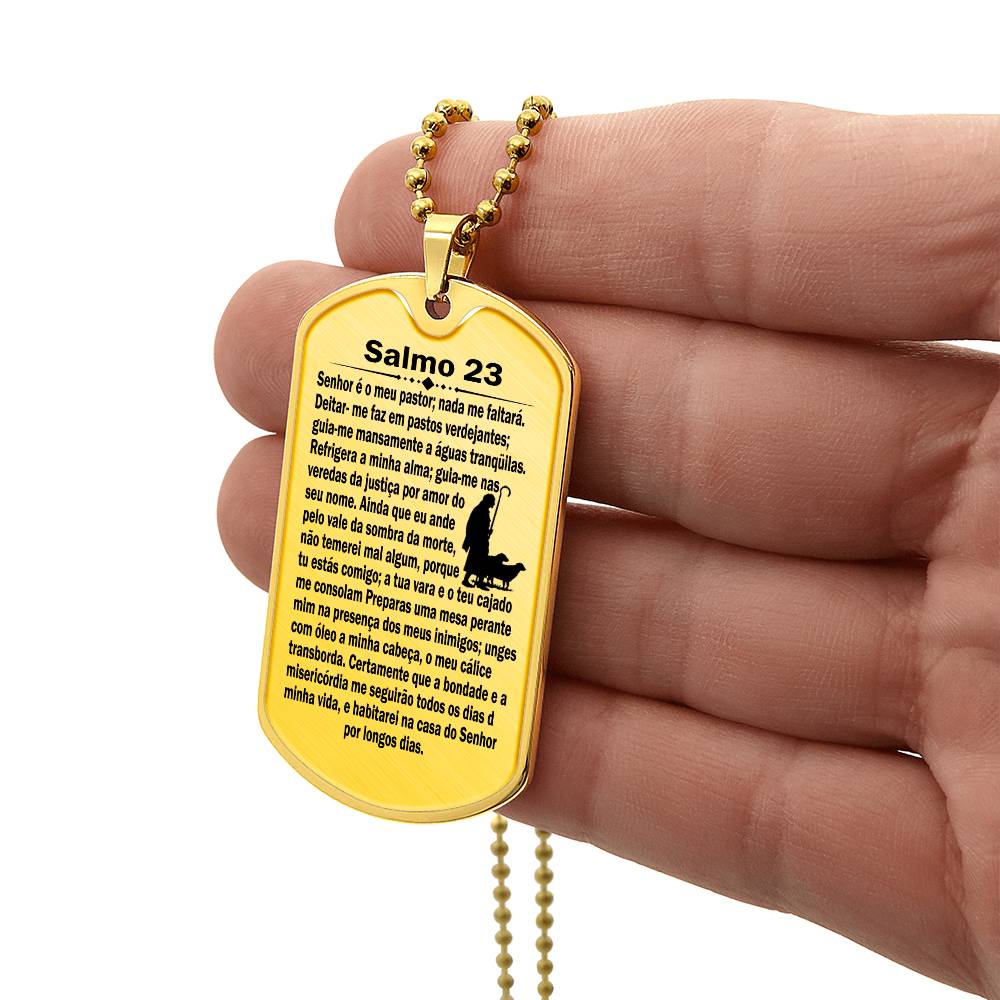 Psalm 23 Portuguese Salmo 23 Necklace Dog Tag Stainless Steel or 18k Gold w 24" Chain-Express Your Love Gifts