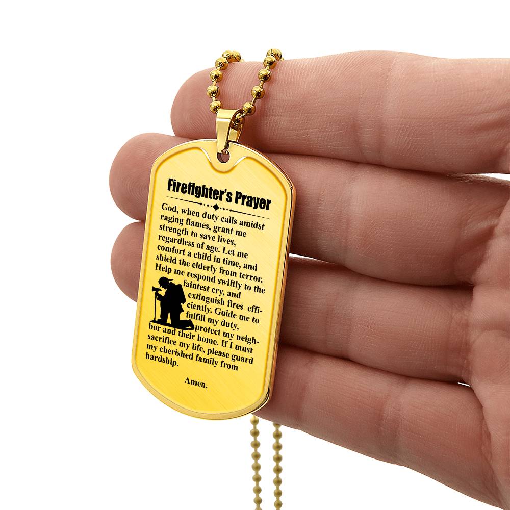 Firefighter's Prayer Dogtag Necklace Dog Tag Stainless Steel or 18k Gold w 24" Chain-Express Your Love Gifts
