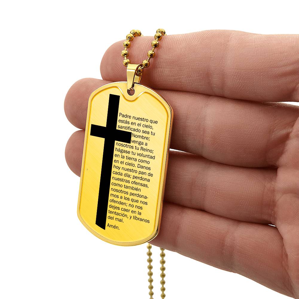 Lords Prayer Spanish Padre Nuestro Necklace Dog Tag Stainless Steel or 18k Gold w 24" Chain-Express Your Love Gifts