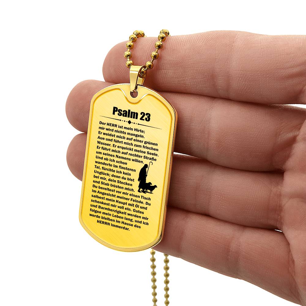 Psalm 23 German Necklace Dog Tag Stainless Steel or 18k Gold w 24" Chain-Express Your Love Gifts