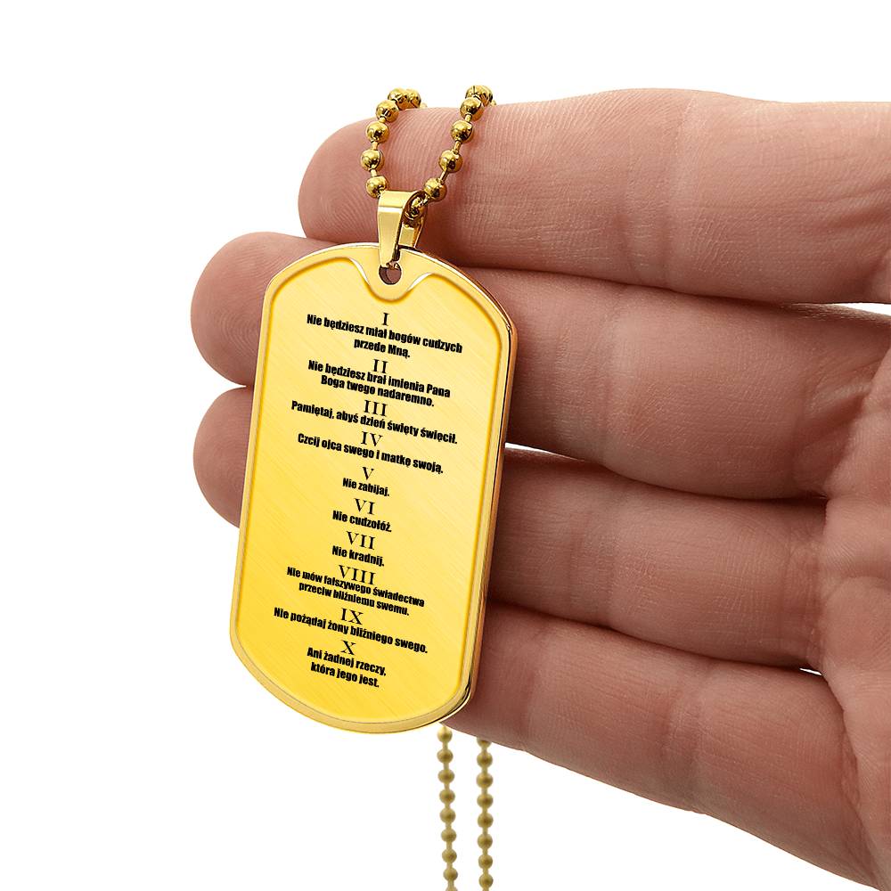 Ten Commandments Polish Przykazań Bożych Necklace Dog Tag Stainless Steel or 18k Gold w 24" Chain-Express Your Love Gifts