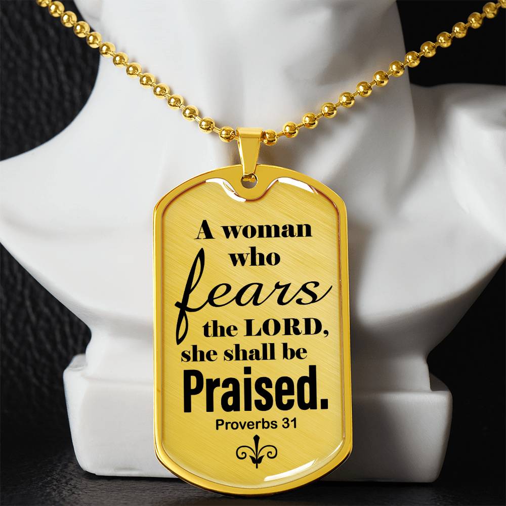 Proverbs 31 Woman of God Necklace Dog Tag Stainless Steel or 18k Gold w 24" Chain-Express Your Love Gifts