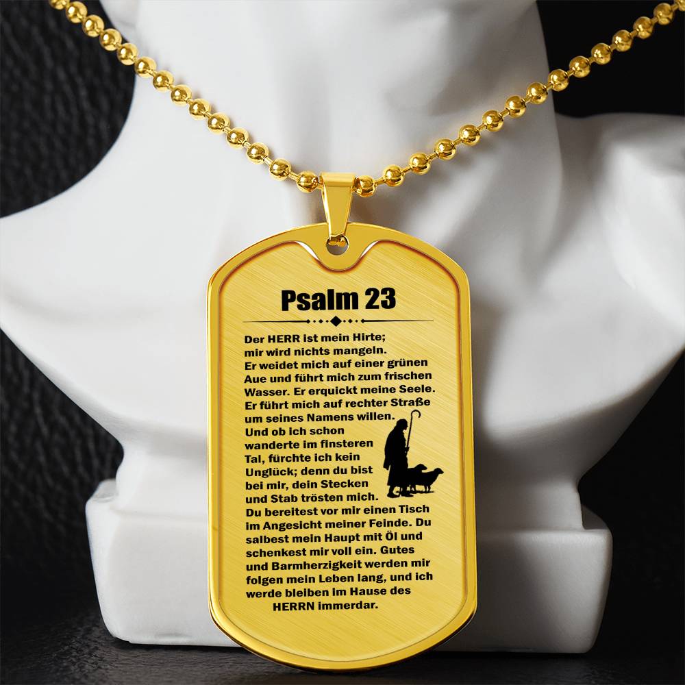 Psalm 23 German Necklace Dog Tag Stainless Steel or 18k Gold w 24" Chain-Express Your Love Gifts