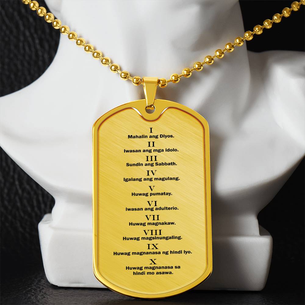 Ten Commandments Tagalog Sampung Utos Necklace Dog Tag Stainless Steel or 18k Gold w 24" Chain-Express Your Love Gifts