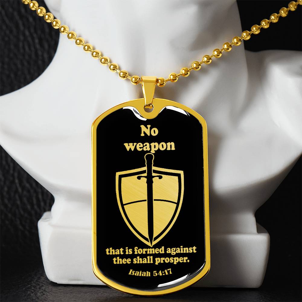 Isaiah 54:17 No Weapon Necklace Dog Tag Stainless Steel or 18k Gold w 24" Chain-Express Your Love Gifts