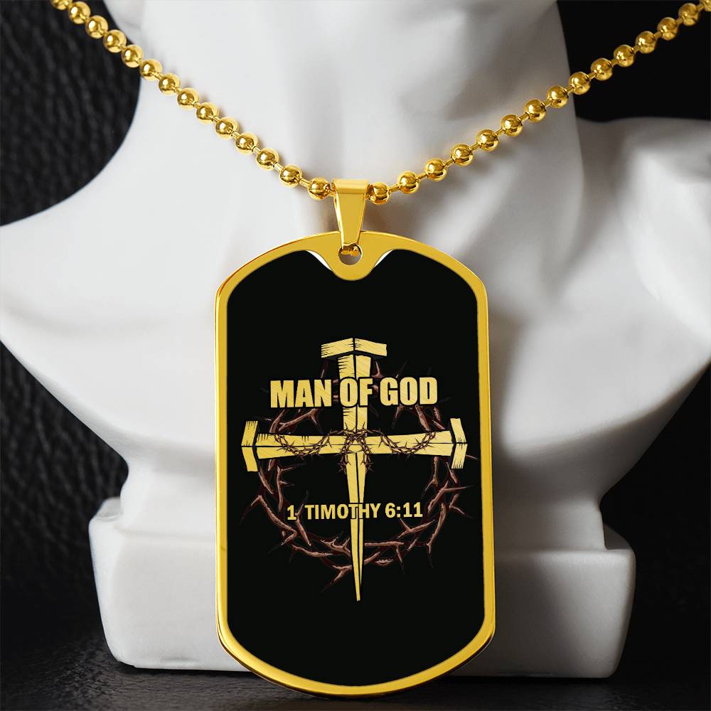 Man of God Cross Timothy Necklace Dog Tag Stainless Steel or 18k Gold w 24" Chain-Express Your Love Gifts