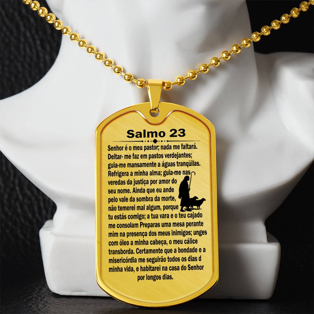 Psalm 23 Portuguese Salmo 23 Necklace Dog Tag Stainless Steel or 18k Gold w 24" Chain-Express Your Love Gifts