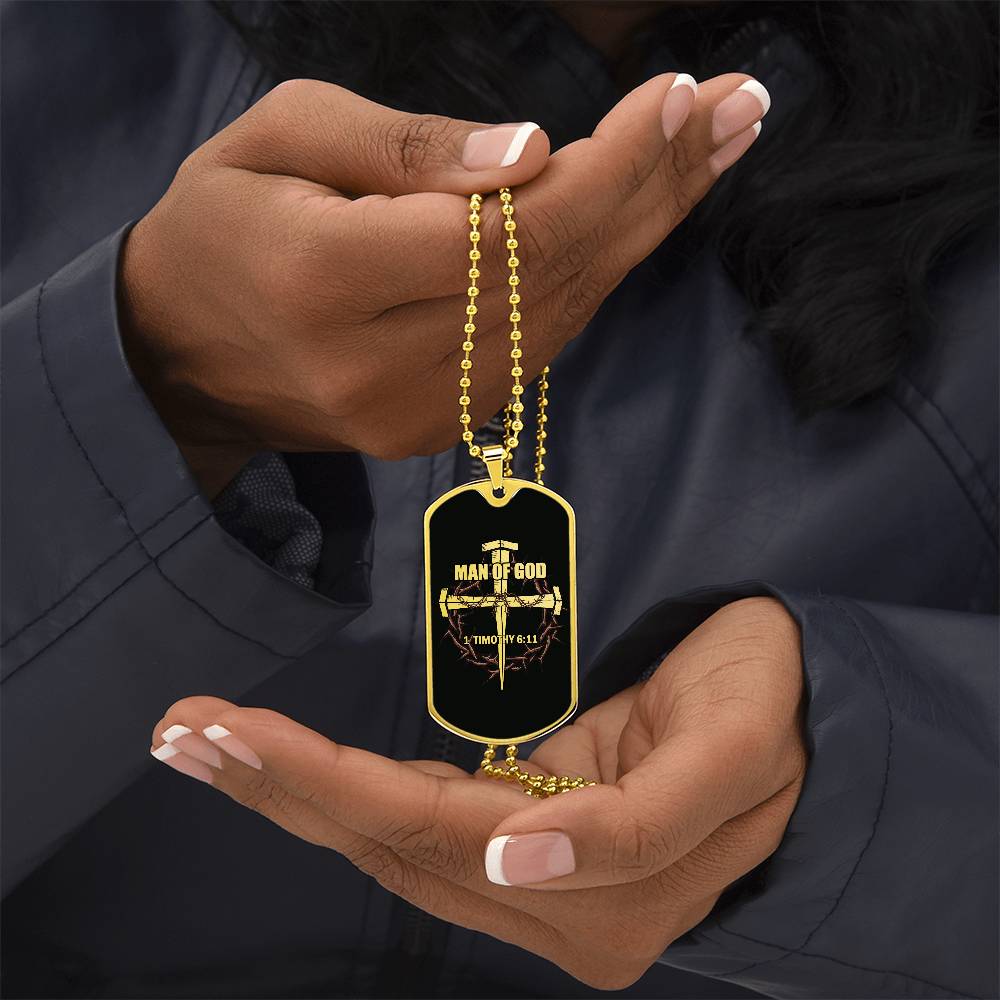 Man of God Cross Timothy Necklace Dog Tag Stainless Steel or 18k Gold w 24" Chain-Express Your Love Gifts