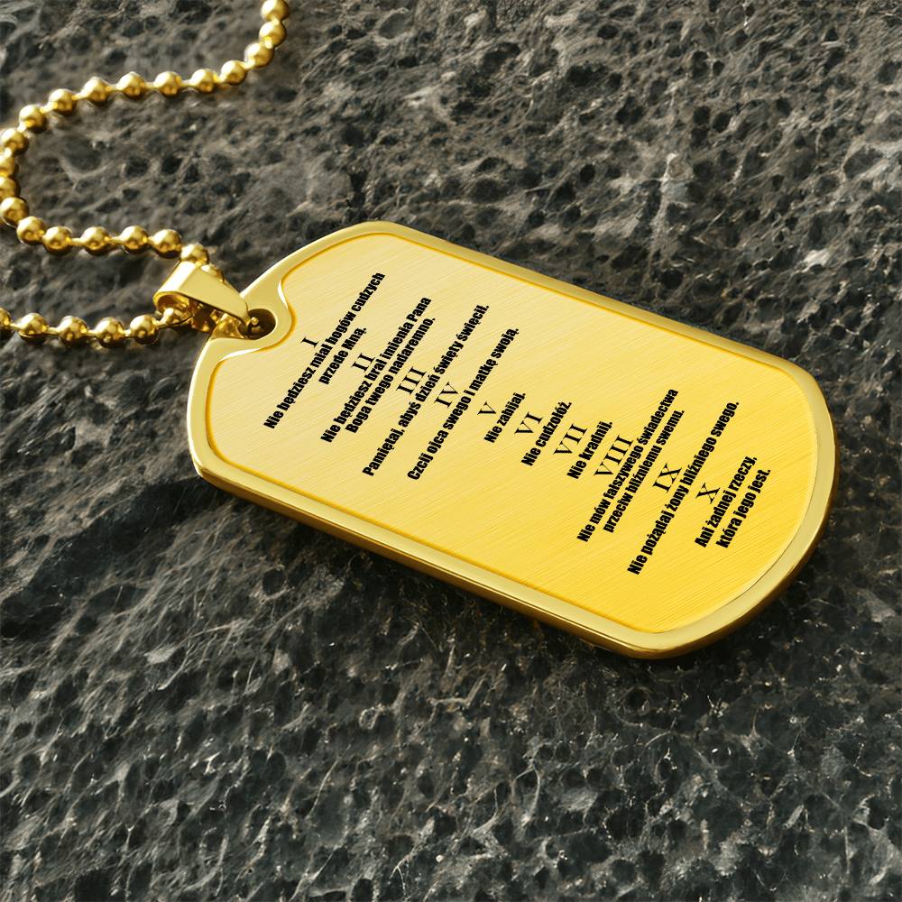 Ten Commandments Polish Przykazań Bożych Necklace Dog Tag Stainless Steel or 18k Gold w 24" Chain-Express Your Love Gifts