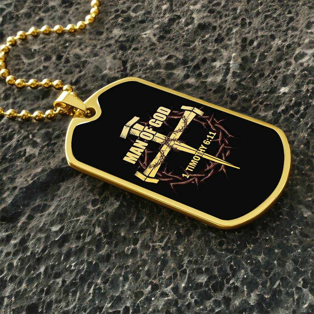 Man of God Cross Timothy Necklace Dog Tag Stainless Steel or 18k Gold w 24" Chain-Express Your Love Gifts