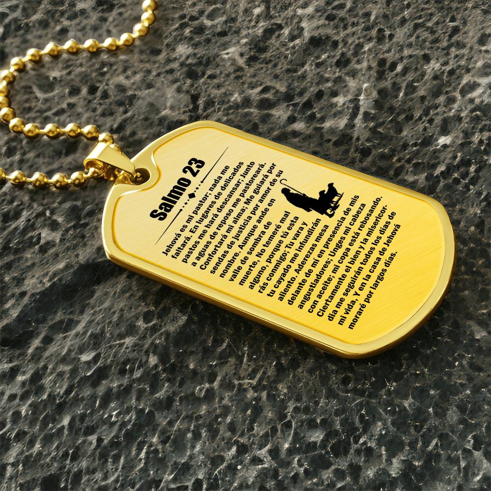 Psalm 23 Spanish Salmo 23 Necklace Dog Tag Stainless Steel or 18k Gold w 24" Chain-Express Your Love Gifts