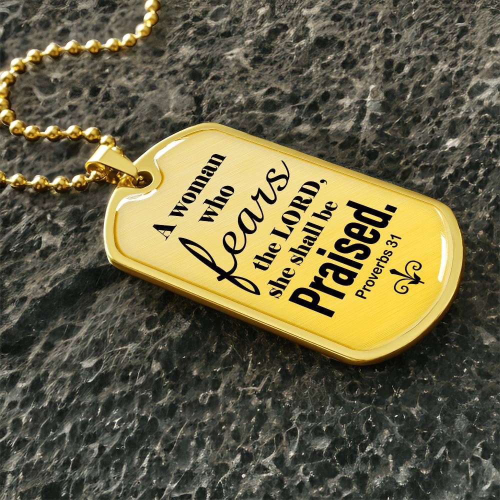 Proverbs 31 Woman of God Necklace Dog Tag Stainless Steel or 18k Gold w 24" Chain-Express Your Love Gifts