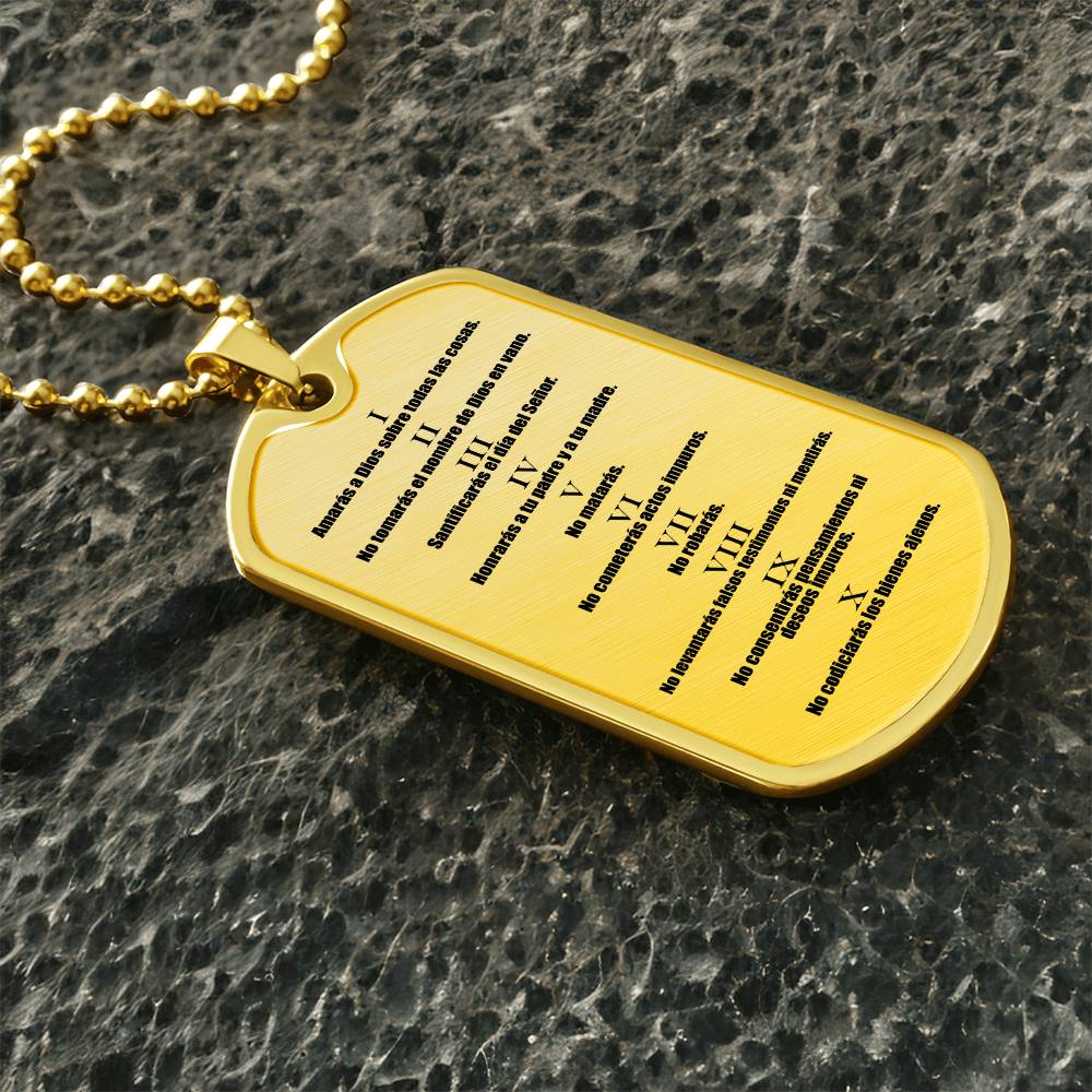 Ten Commandments Spanish Diez Mandamientos Necklace Dog Tag Stainless Steel or 18k Gold w 24" Chain-Express Your Love Gifts