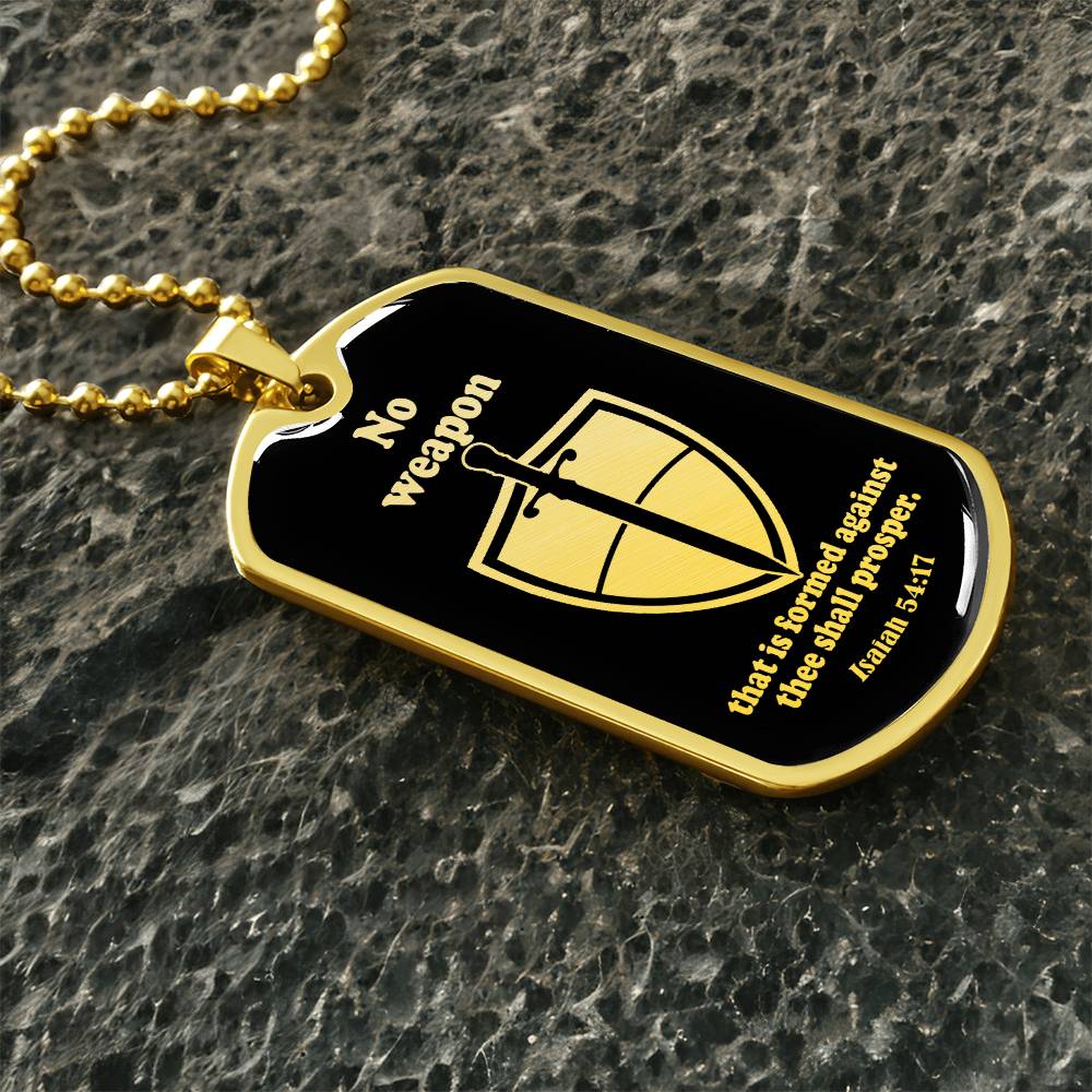Isaiah 54:17 No Weapon Necklace Dog Tag Stainless Steel or 18k Gold w 24" Chain-Express Your Love Gifts