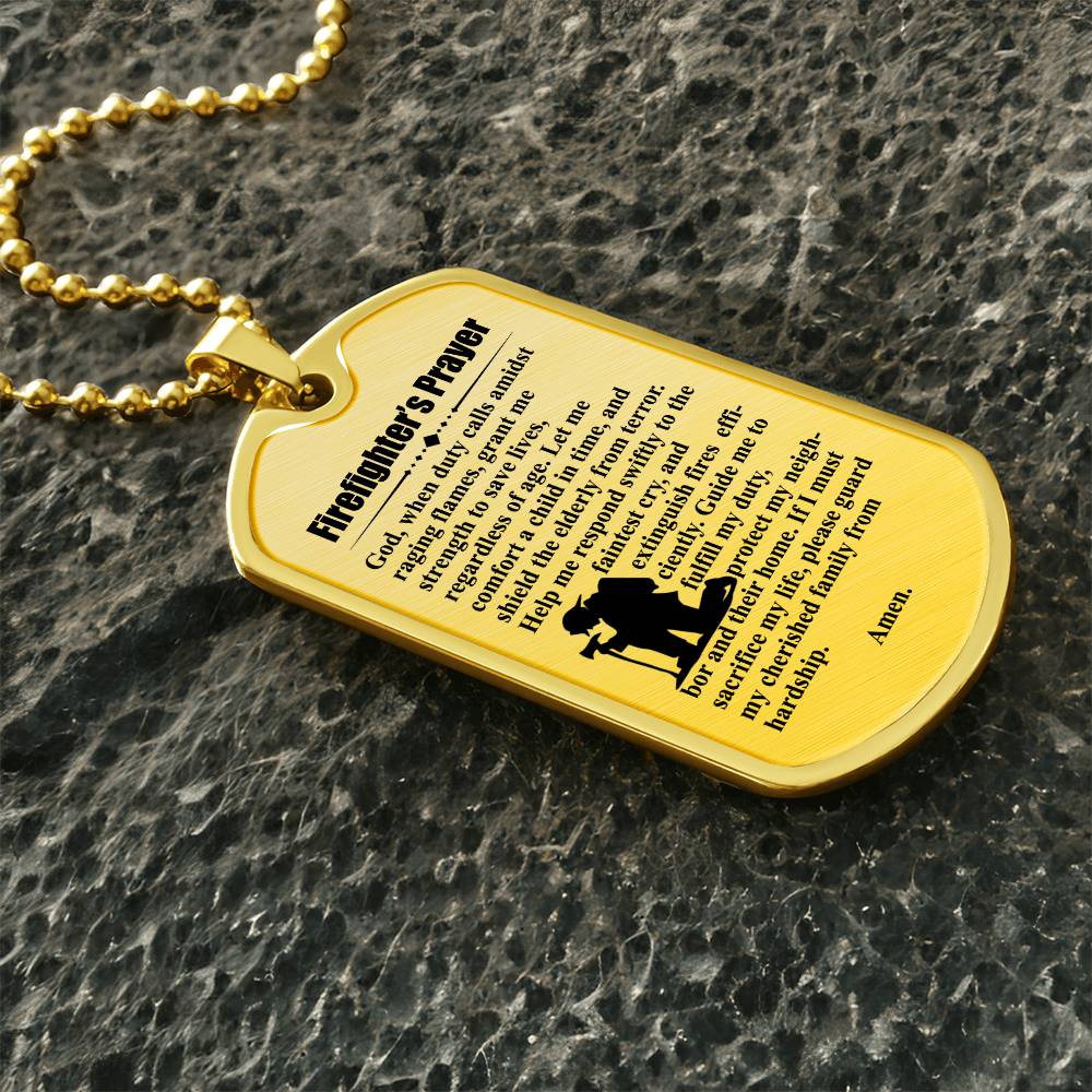 Firefighter's Prayer Dogtag Necklace Dog Tag Stainless Steel or 18k Gold w 24" Chain-Express Your Love Gifts