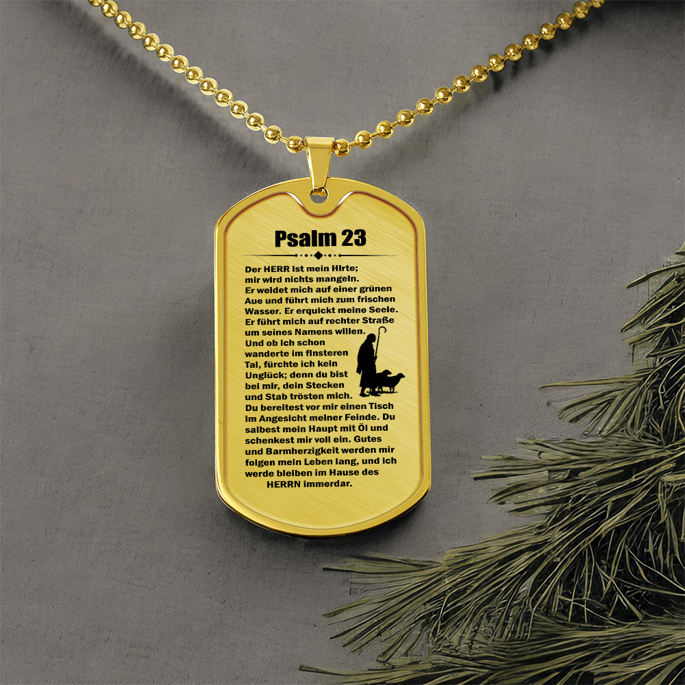 Psalm 23 German Necklace Dog Tag Stainless Steel or 18k Gold w 24" Chain-Express Your Love Gifts