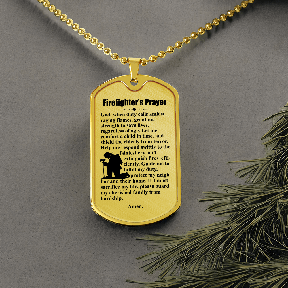 Firefighter's Prayer Dogtag Necklace Dog Tag Stainless Steel or 18k Gold w 24" Chain-Express Your Love Gifts