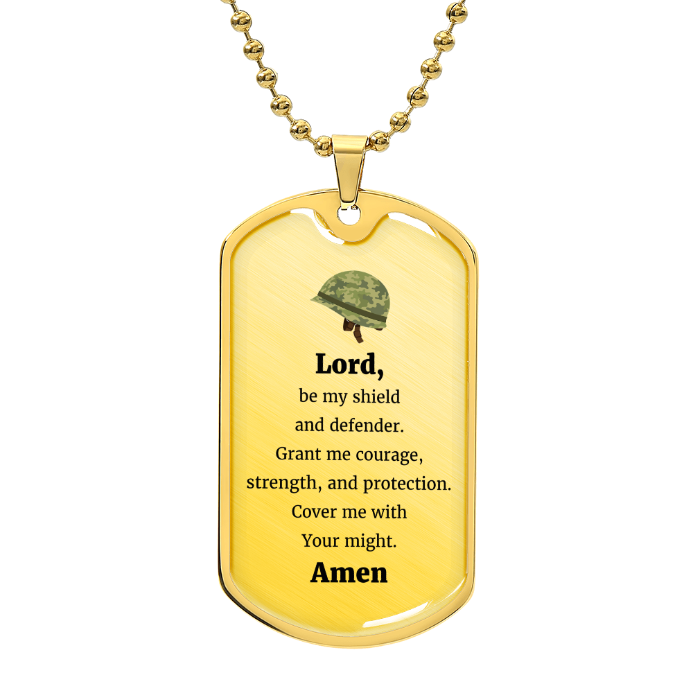 Soldier's Prayer Premium Stainless Steel or 18k Gold Dog Tag Necklace with 24" Chain