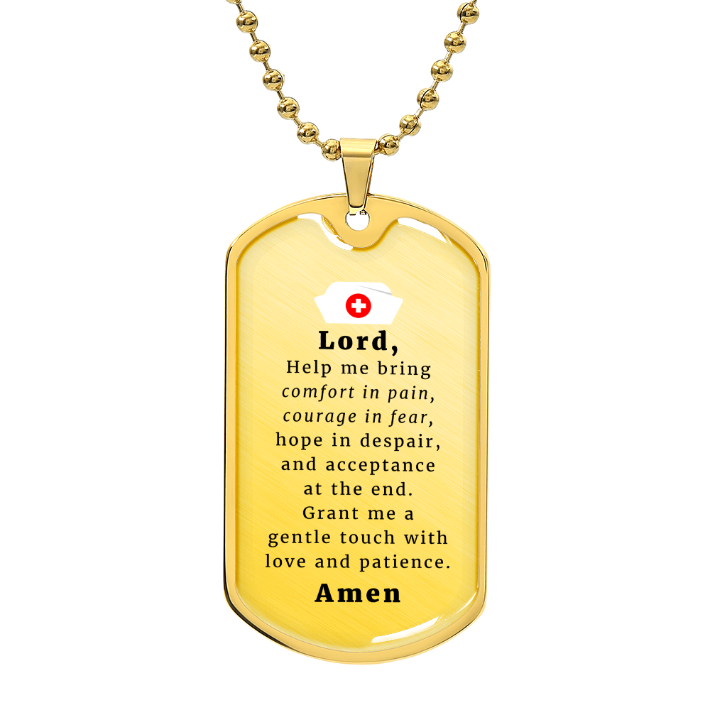 Nurse's Prayer Necklace Stainless Steel or 18k Gold Dog Tag 24" Chain