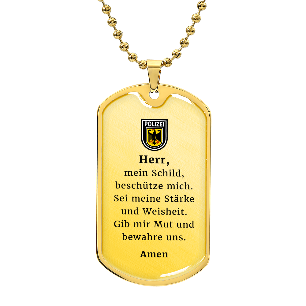 Polizeibeamter German Police Officer Prayer Premium Stainless Steel or 18k Gold Dog Tag Necklace with 24" Chain