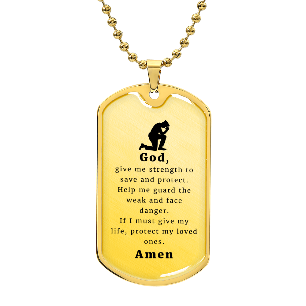 Police Officer's Prayer Premium Stainless Steel or 18k Gold Dog Tag Necklace with 24" Chain