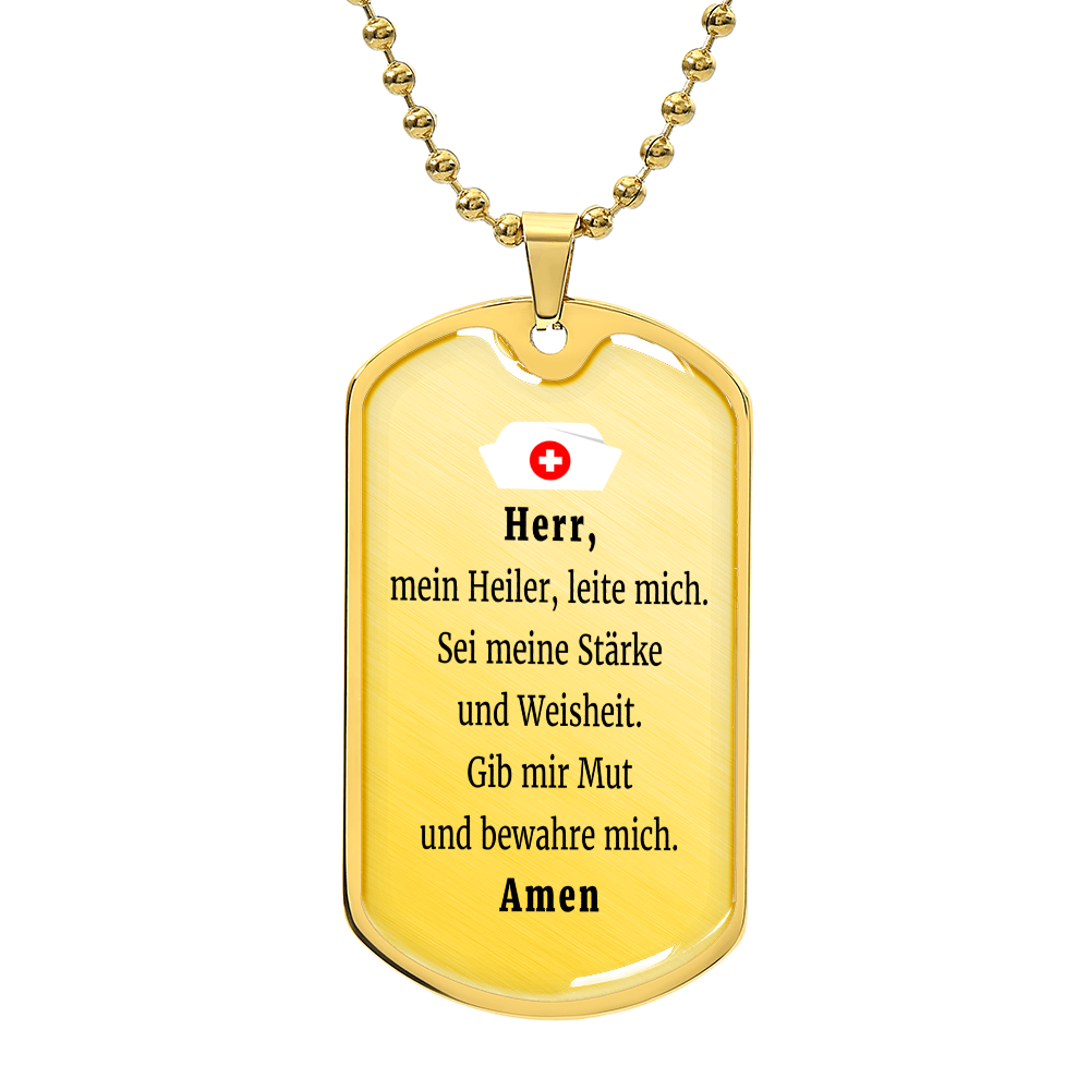 Krankenschwester German Nurse Prayer Necklace Stainless Steel or 18k Gold Dog Tag 24" Chain