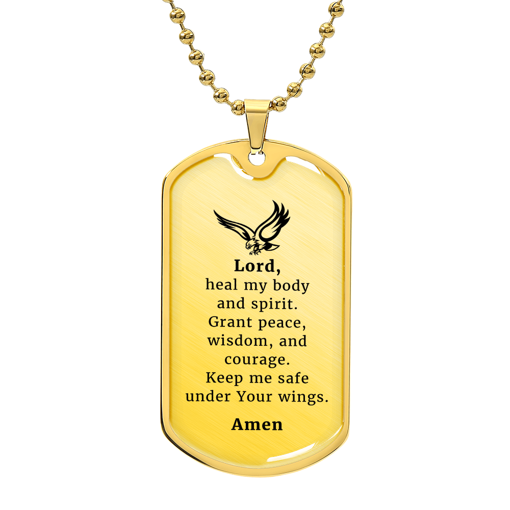 Veteran's Prayer Premium Stainless Steel or 18k Gold Dog Tag Necklace with 24" Chain