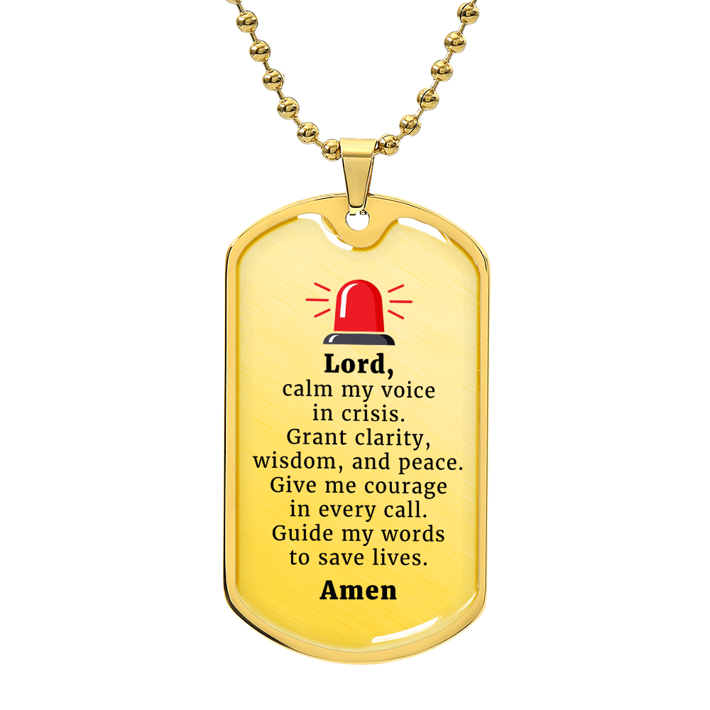 Dispatcher's Prayer Premium Stainless Steel or 18k Gold Dog Tag Necklace with 24" Chain