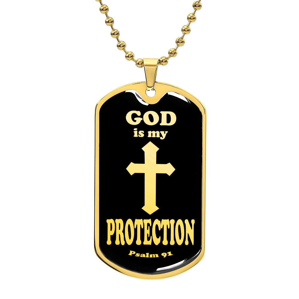 God is My Protection Psalm 91 Necklace Dog Tag Stainless Steel or 18k Gold w 24" Chain