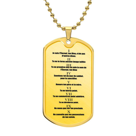 Ten Commandments French Necklace Dog Tag Stainless Steel or 18k Gold 24" Chain-Express Your Love Gifts