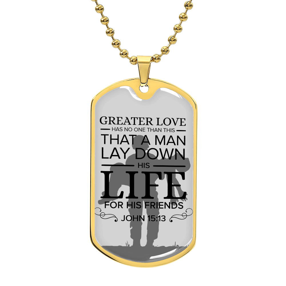 No Greater Love Soldier Premium Stainless Steel or 18k Gold Dog Tag Necklace with 24" Chain