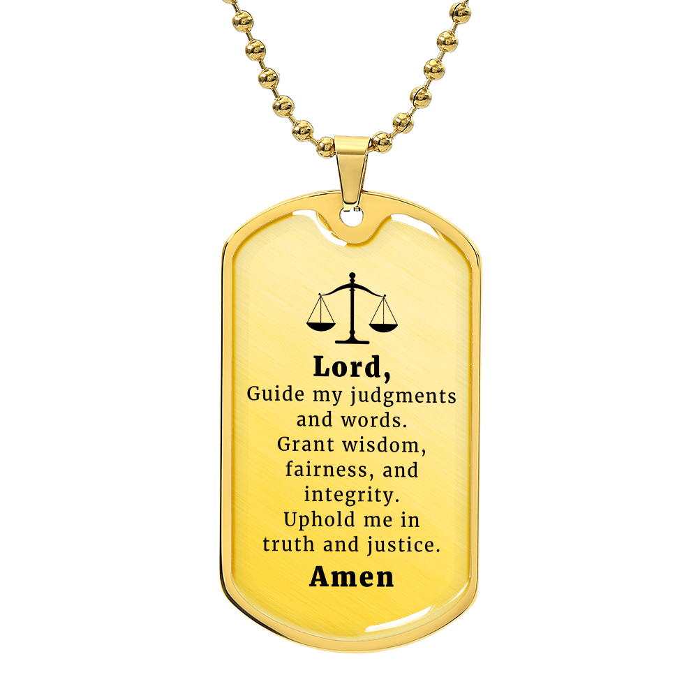 Judge and Lawyer's Prayer Necklace Stainless Steel or 18k Gold Dog Tag 24" Chain