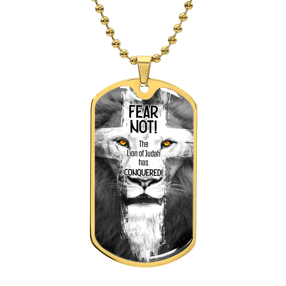Lion Of Judah Premium Stainless Steel or 18k Gold Dog Tag Necklace with 24" Chain