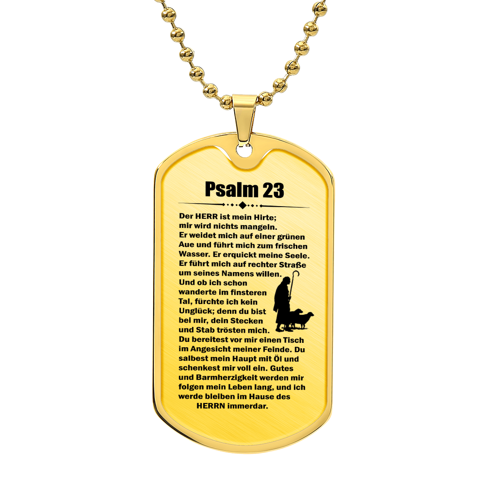 Psalm 23 German Prayer Necklace Dog Tag Stainless Steel or 18k Gold w 24" Chain