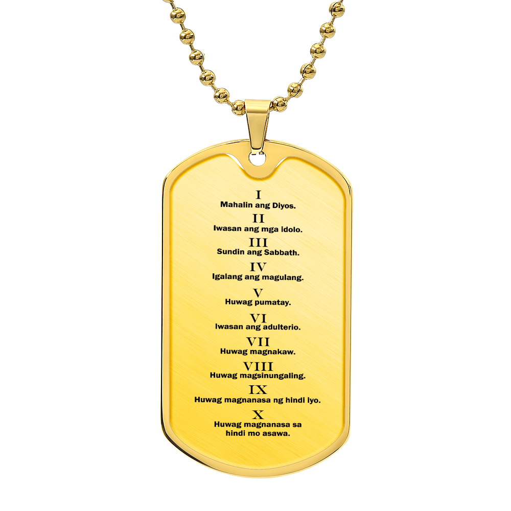 Ten Commandments Tagalog Sampung Utos Necklace Dog Tag Stainless Steel or 18k Gold w 24" Chain