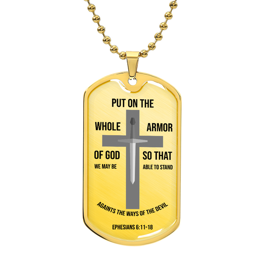 Whole Armor of God Christian Verse Gift Necklace Stainless Steel or 18k Gold Dog Tag w 24" Chain