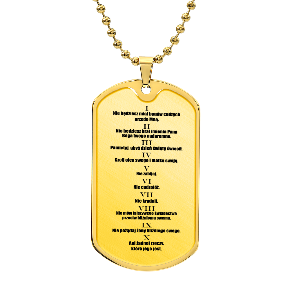 Ten Commandments Polish Przykazań Bożych Necklace Dog Tag Stainless Steel or 18k Gold w 24" Chain